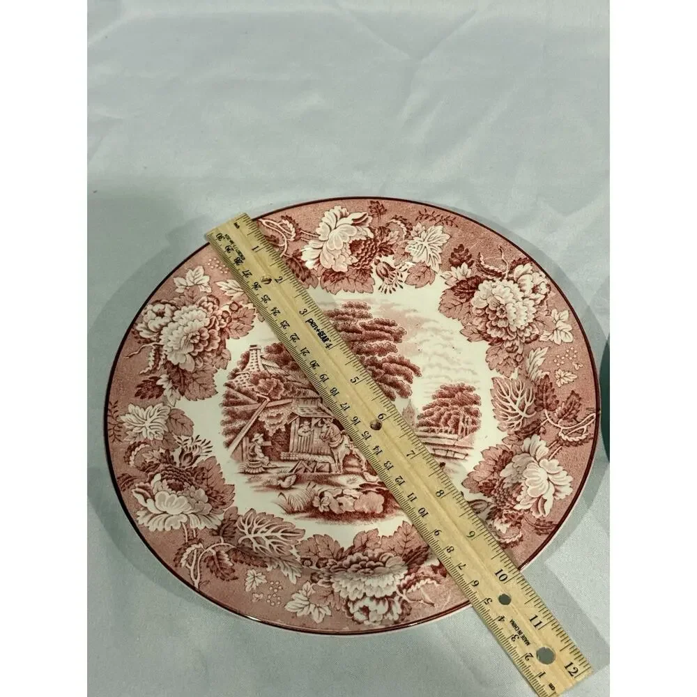 2 Vintage Woods & Sons English Scenery Red Transferware Oval Serving Plates